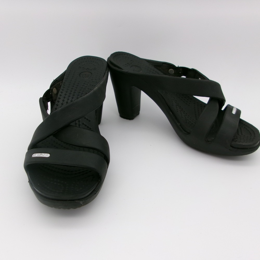 Crocs Cyprus III Black Strappy Platform Block Heel Sandals Women Size 6 14558